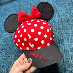 Disney Parks Magical Minnie Mouse Hat with Ears Red and White Polka Dot Youth